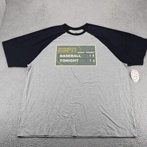 Espn Shirt Mens XXL Gray Baseball Scoreboard Short Sleeve‎ Raglan Crew Neck